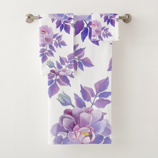 Paarse handdoekset voor Floral Waterverf Bad Handdoek (Insitu)