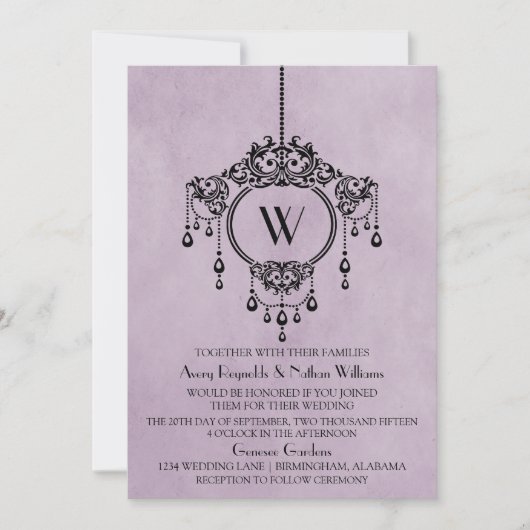 Paarse  handelier Wedding Invite Kaart (Voorkant)