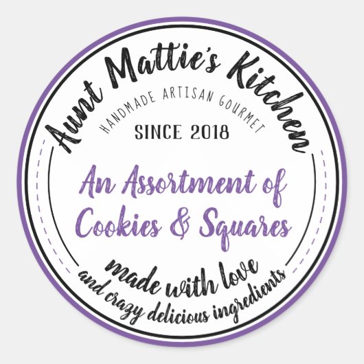 Paarse Handgemaakte Artisan Gourmet Food Label (Voorkant)