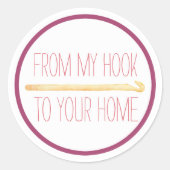 Paarse handgemaakte haak ronde sticker (Voorkant)