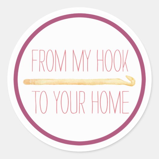 Paarse handgemaakte haak ronde sticker (Voorkant)