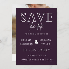 Paarse handgeschreven kalligrafie foto slaat de da save the date