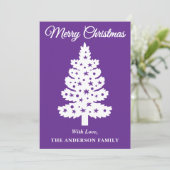 Paarse handgeschreven kerstboom feestdagenkaart (Staand voorkant)