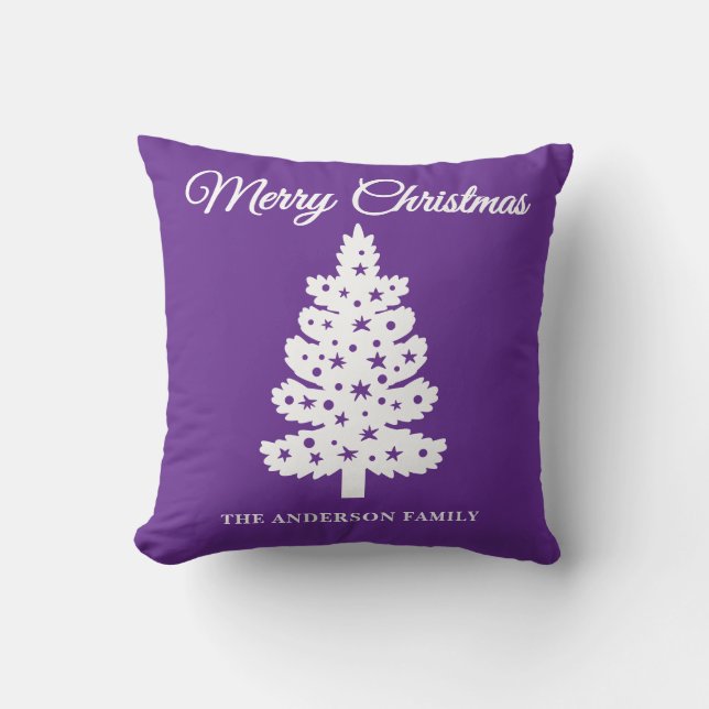 Paarse handgeschreven kerstboom kussen (Voorkant)