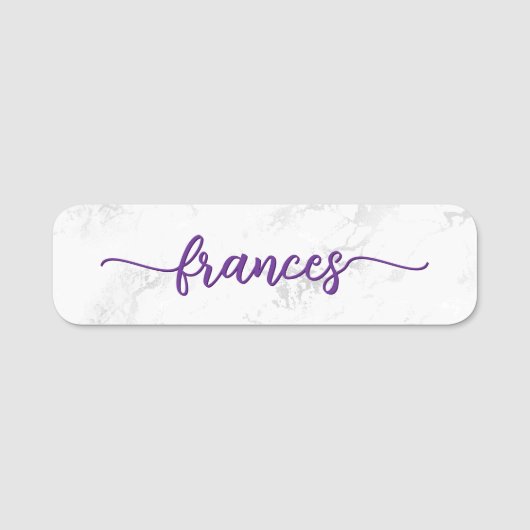 Paarse handgeschreven script faux marble naamplaatje (Voorkant)