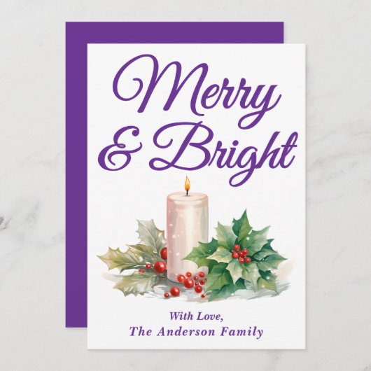 Paarse handgeschreven script vrolijk en helder feestdagenkaart (Voorkant / Achterkant)