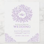 Paarse handgetekende bladmonogram kunst trouw wijn etiket (Enkel label)