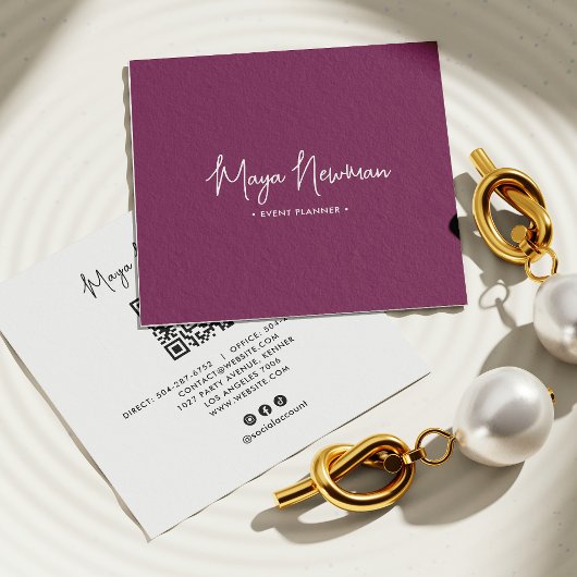 PAARSE HANDTEKENING Moderne CHIC Minimale QR-code Vierkante Visitekaartje