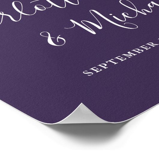 Paarse Handtekening Script Bruiloft Welkomstbord Poster (Hoek)