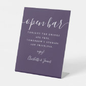 Paarse handtekening script open bar reclamebord met voetstuk (Voorkant)
