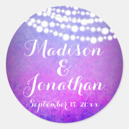 Paarse Hangende Fairy Twinkle Lights Bruiloft Ronde Sticker