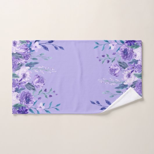 Paarse Hanging Floral en Stems Hand Towel Handdoek (Handdoek)