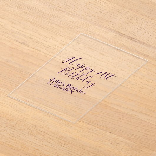 Paarse Happy 21st Verjaardag Naam Datum Sleutelhan Acryl Uitnodigingen (Laagn)