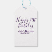 Paarse Happy 21st Verjaardag Naam Datum Sleutelhan Cadeaulabel (Voorkant)