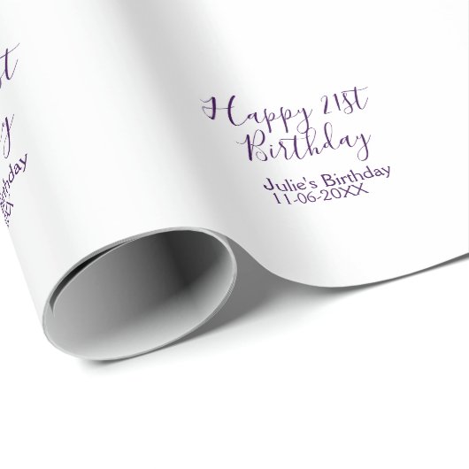 Paarse Happy 21st Verjaardag Naam Datum Sleutelhan Cadeaupapier (Rol Hoek)