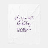 Paarse Happy 21st Verjaardag Naam Datum Sleutelhan Fleece Deken (Voorkant)