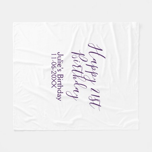 Paarse Happy 21st Verjaardag Naam Datum Sleutelhan Fleece Deken (Voorkant (Horizontaal))