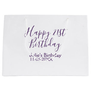 Paarse Happy 21st Verjaardag Naam Datum Sleutelhan Groot Cadeauzakje