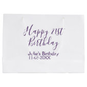 Paarse Happy 21st Verjaardag Naam Datum Sleutelhan Groot Cadeauzakje (Achterkant)