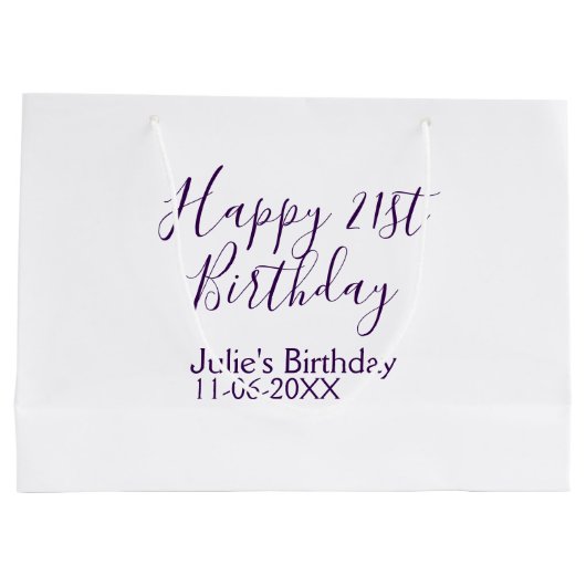 Paarse Happy 21st Verjaardag Naam Datum Sleutelhan Groot Cadeauzakje (Achterkant)