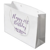 Paarse Happy 21st Verjaardag Naam Datum Sleutelhan Groot Cadeauzakje (Achterkant Gekanteld)