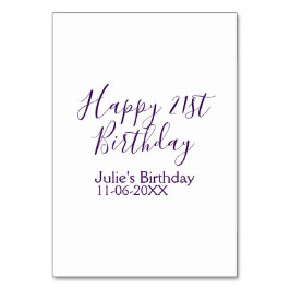Paarse Happy 21st Verjaardag Naam Datum Sleutelhan Kaart