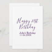 Paarse Happy 21st Verjaardag Naam Datum Sleutelhan Kaart (Voorkant / Achterkant)