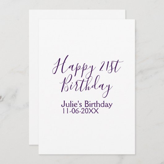 Paarse Happy 21st Verjaardag Naam Datum Sleutelhan Kaart (Voorkant / Achterkant)