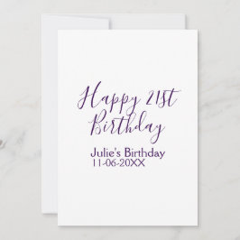 Paarse Happy 21st Verjaardag Naam Datum Sleutelhan Kaart