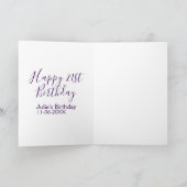 Paarse Happy 21st Verjaardag Naam Datum Sleutelhan Kaart (Binnen)
