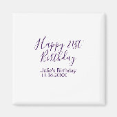 Paarse Happy 21st Verjaardag Naam Datum Sleutelhan Magneet (Voorkant)