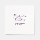 Paarse Happy 21st Verjaardag Naam Datum Sleutelhan Servet (Voorkant)