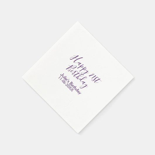 Paarse Happy 21st Verjaardag Naam Datum Sleutelhan Servet (Hoek)