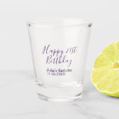 Paarse Happy 21st Verjaardag Naam Datum Sleutelhan Shot Glas (Voorkant)
