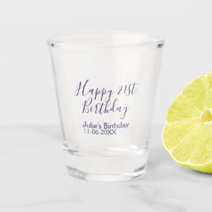 Paarse Happy 21st Verjaardag Naam Datum Sleutelhan Shot Glas