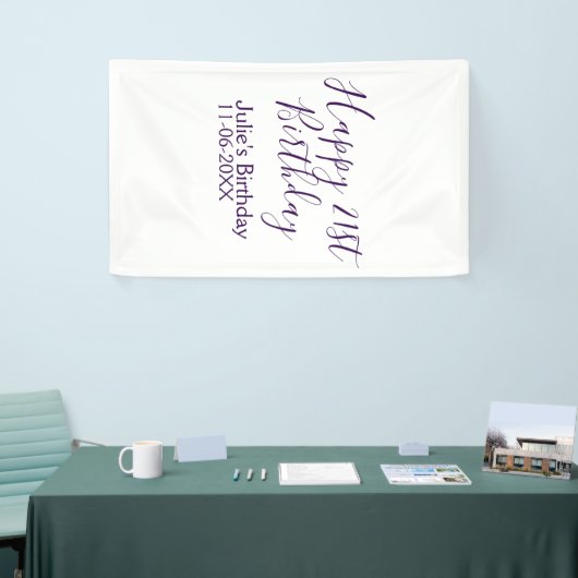 Paarse Happy 21st Verjaardag Naam Datum Sleutelhan Spandoek (Beurs)