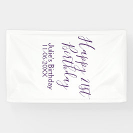 Paarse Happy 21st Verjaardag Naam Datum Sleutelhan Spandoek