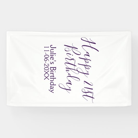 Paarse Happy 21st Verjaardag Naam Datum Sleutelhan Spandoek (Horizontaal)