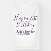 Paarse Happy 21st Verjaardag Naam Datum Sleutelhan Spandoek (Verticaal)
