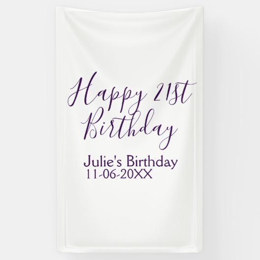 Paarse Happy 21st Verjaardag Naam Datum Sleutelhan Spandoek (Verticaal)