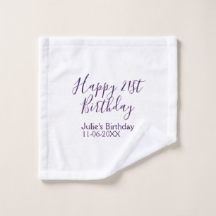 Paarse Happy 21st Verjaardag Naam Datum Sleutelhan Washandje