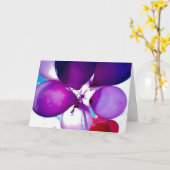 Paarse Happy Birthday-ballonnen en Cake Kaart (Gele Bloem)