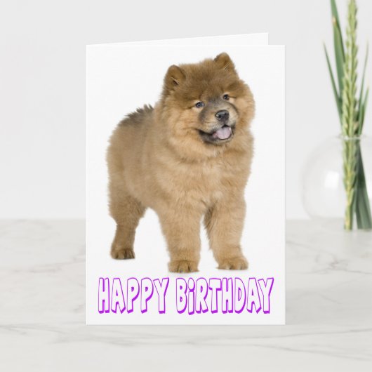Paarse Happy Birthday Chow Chow Brown Puppy Dog Kaart (Voorkant)