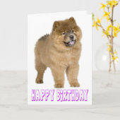 Paarse Happy Birthday Chow Chow Brown Puppy Dog Kaart (Gele Bloem)