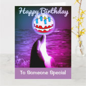 Paarse Happy Birthday Dolphin Art Kaart (Gele Bloem)