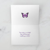 Paarse Happy Birthday-fotokaart voor zus Kaart (Binnen)