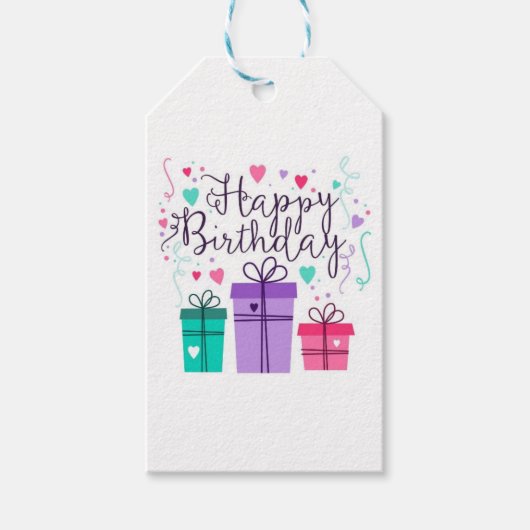 Paarse Happy Birthday Label Cadeaulabel (Voorkant)