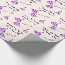 Paarse Happy Birthday Meisje - of naam - Party Pet Cadeaupapier