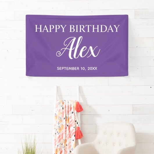 Paarse Happy Birthday partijnaam Spandoek (Insitu)
