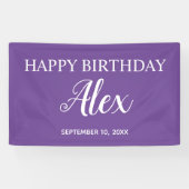 Paarse Happy Birthday partijnaam Spandoek (Horizontaal)